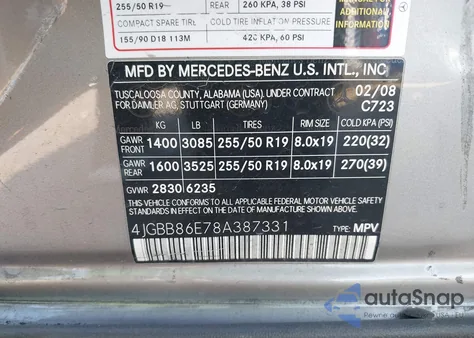 2008 Mercedes-Benz Ml 350 4Matic z USA, uszkodzony, nr VIN 4JGBB86E78A387331